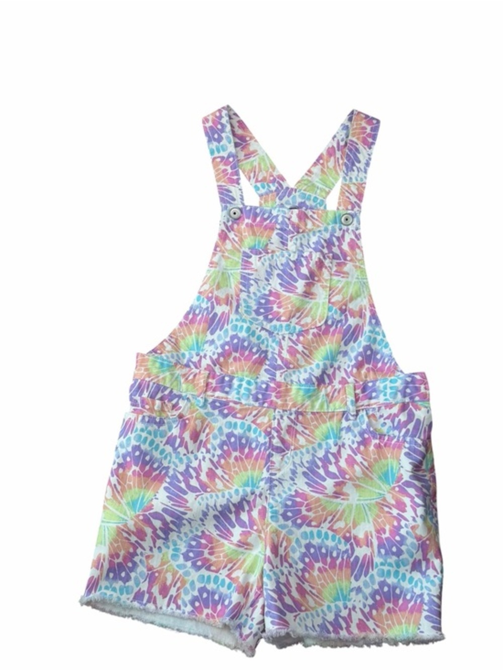 Children's Place Overalls Rainbow Tie-Dye Short fringe pink blue green COTTON